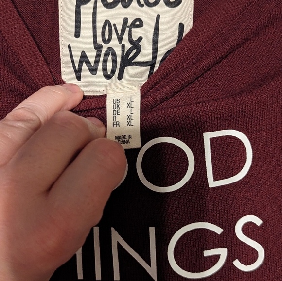 Peace, love world yoga soft long sleeve  workout x-large burgundy wine positive - Picture 3 of 10